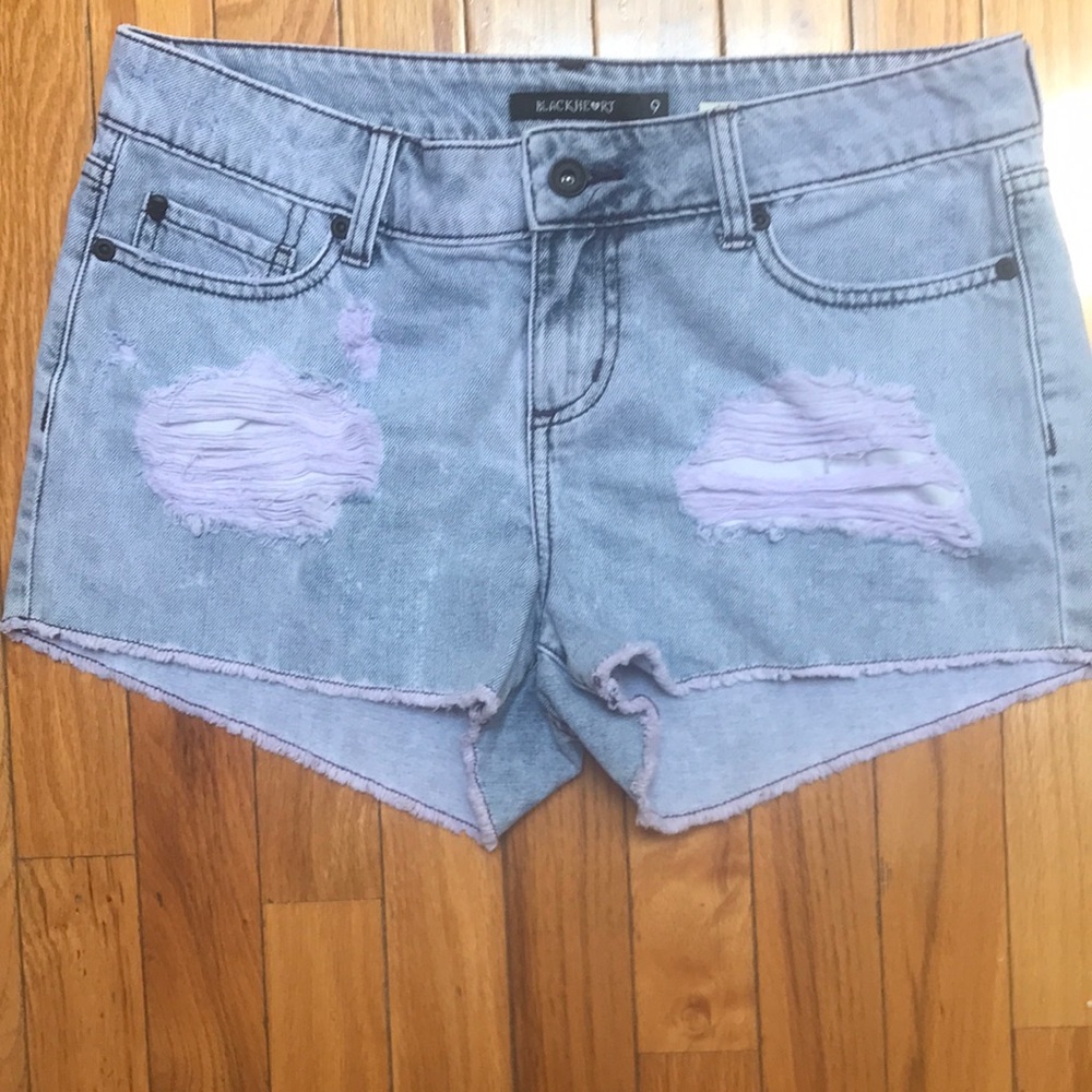 Light Purple Denim Distressed Shorts